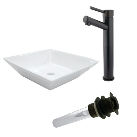 Kingston Brass Vessel Sink W/ Sink Faucet And Drain, Wht/Oil Rubbed Bronze EV4256S8415